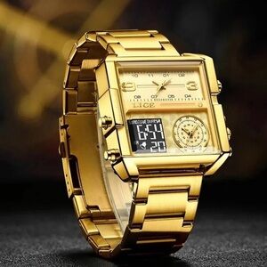 New Luxury Men Digital Watch Fashion Square Gold Male Quartz
LED Timepiece